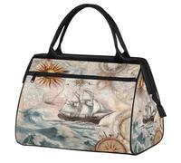Mexpekil Nautical Ships Compasses Travel Duffel Bag Waterproof Gym Bag Carry On Weekend Overnight Bags Large Hand Luggage Tote Bags for Women Men Kids