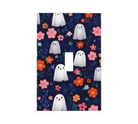 Mexpekil Navy Blue Flowers Ghost Light Switch Cover 1 Gang Single Toggle Outlet Cover Decorative Wall Plate for Home Office