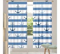 Mexpekil Navy Blue Ocean Anchor Stripes Voile Curtains 84 Drop Pair, Semi Sheer Curtains for Living Room Bedroom Home Kitchen, 55 inches Wide, 2 Panels