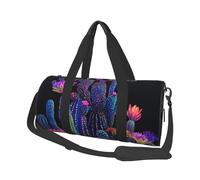 Mexpekil Neon Art Cactus Foldable Gym Bag Carry On Travel Duffle Bags Waterproof Woman Men Hand Luggage Bag Large Weekend Overnight Bags for Sports Dance with Removable Strap