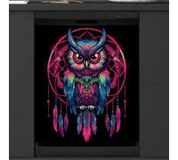 Mexpekil Neon Boho Owl Dishwasher Magnet Cover 21x26Inch Decorative Dish Washer Sticker for Front Door Waterproof Kitchen Appliance Panel Magnetic Decal