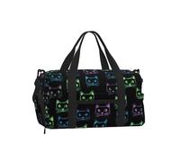 Mexpekil Neon Cats Gym Bag with Shoe Compartment Waterproof Duffel Bag Large Overnight Weekend Bags Travel Holdall for Women Men Teens