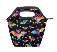 Mexpekil Neon Colored Halloween Bats Reusable Insulated Lunch Bag Waterproof Leakproof Lunch Tote for Kids Adults School Office Picnic