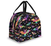Mexpekil Neon Colored Halloween Bats Thermal Lunch Bag Box for Kids Adults, Insulated Lunch Tote Cooler Bag for School Work Travel