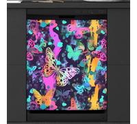 Mexpekil Neon Colorful Butterfly Animal Dishwasher Magnet Cover 21x26 in, Decorative Waterproof Dishwasher Magnetic Cover Sticker for Kitchen Appliances