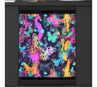 Mexpekil Neon Colorful Butterfly Animal Dishwasher Magnet Cover 23x26 in, Decorative Waterproof Dishwasher Magnetic Cover Sticker for Kitchen Appliances
