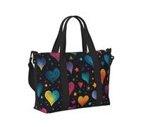 Mexpekil Neon Galaxy Hearts Travel Duffel Bag Waterproof Sports Gym Bag Large Weekend Overnight Bags for Women Men Foldable Carry On Luggage Tote Bags for Flight