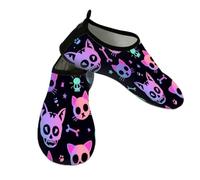 Mexpekil Neon Goth Skulls Bones Beach Water Shoes Women Men Non-Slip Barefoot Swim Shoes Quick Dry Aqua Socks Breathable Water Socks for Pool Surf (4.5-5.5)