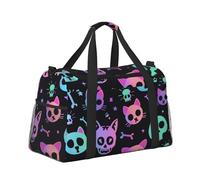 Mexpekil Neon Goth Skulls Bones Duffel Bag Large Carry On Hand Luggage Bags Waterproof Weekender Bags Foldable Tote Bag for Travel Sports Gym Dance