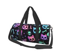 Mexpekil Neon Goth Skulls Bones Foldable Gym Bag Carry On Travel Duffle Bags Waterproof Woman Men Hand Luggage Bag Large Weekend Overnight Bags for Sports Dance with Removable Strap