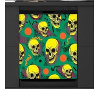 Mexpekil Neon Green Skull Dishwasher Magnet Cover | 23x26inch Reusable Dish Washer Covers Decorative Dishwasher Front Panel Magnetic Cover Sticker for Kitchen Appliances