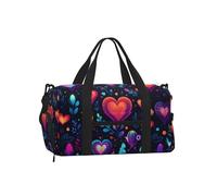 Mexpekil Neon Hearts Leaf Gym Bag with Shoe Compartment Waterproof Duffel Bag Large Overnight Weekend Bags Travel Holdall for Women Men Teens