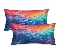 Mexpekil Neon Love Heart Satin Pillowcase 2 Pack for Hair and Skin Envelope Closure Pillow Protectors Silky Soft Pillow Covers for Bed (51x102cm)