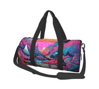Mexpekil Neon Mountain River Foldable Gym Bag Carry On Travel Duffle Bags Waterproof Woman Men Hand Luggage Bag Large Weekend Overnight Bags for Sports Dance with Removable Strap