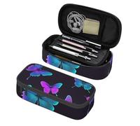 Mexpekil Neon Purple Pink Butterfly Pencil Case for Girls Boys with Compartments Large Pen Organizer Bag Zipper Multi-Use Pouch for School Supplies, Makeup Cosmetics, Kids, Adults