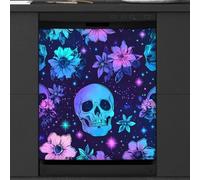 Mexpekil Neon Purple Skull Flowers Dishwasher Magnet Cover | Reusable Dish Washer Covers Decorative Dishwasher Front Panel Magnetic Cover Sticker for Kitchen Appliances 21x26inch