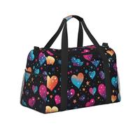 Mexpekil Neon Stars Hearts Duffel Bag Large Carry On Hand Luggage Bags Waterproof Weekender Bags Foldable Tote Bag for Travel Sports Gym Dance