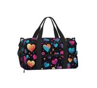 Mexpekil Neon Stars Hearts Gym Bag with Shoe Compartment Waterproof Duffel Bag Large Overnight Weekend Bags Travel Holdall for Women Men Teens