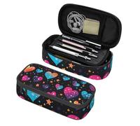 Mexpekil Neon Stars Hearts Pencil Case for Girls Boys with Compartments Large Pen Organizer Bag Zipper Multi-Use Pouch for School Supplies, Makeup Cosmetics, Kids, Adults