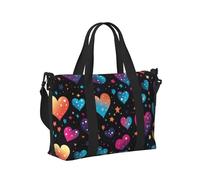 Mexpekil Neon Stars Hearts Travel Duffel Bag Waterproof Sports Gym Bag Large Weekend Overnight Bags for Women Men Foldable Carry On Luggage Tote Bag for Flight
