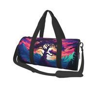 Mexpekil Neon Tree Mountain Foldable Gym Bag Carry On Travel Duffle Bags Waterproof Woman Men Hand Luggage Bag Large Weekend Overnight Bags for Sports Dance with Removable Strap