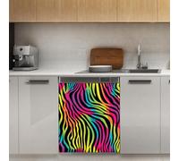 Mexpekil Neon Zebra Print Dishwasher Magnet Cover 21x26Inch Decorative Dish Washer Sticker for Front Door Waterproof Kitchen Appliance Panel Magnetic Decal