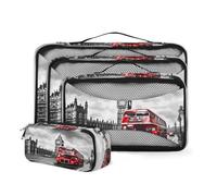 Mexpekil New York Bus 4 Set Packing Cubes for Suitcases Travel Organiser Packing Bags Compression Luggage Organiser Storage Pouch for Family Holiday Business Travel