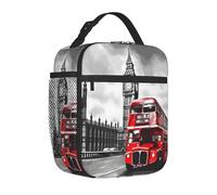 Mexpekil New York Bus Insulated Lunch Bag for Women Men Thermal Lunch Box Portable Picnic Cooler Bag with Side Mesh Pocket Adults Lunchbox for Work