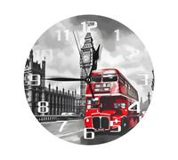 Mexpekil New York Bus Silent Wall Clock Non Ticking 25cm Round Wall Clocks Battery Operated Modern Decorative Clock for Living Room Kitchen Bedroom Office