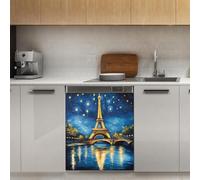 Mexpekil Night Eiffel Tower Dishwasher Magnet Cover 21x26Inch Decorative Dish Washer Sticker for Front Door Waterproof Kitchen Appliance Panel Magnetic Decal