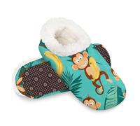 Mexpekil Non Slip House Slippers Monkey Banana Leaves Fluffy Slippers for Women Men
