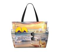 Mexpekil Ocean Beach Seashell Starfish Large Beach Bags for Women Men Waterproof Sandproof Beach Tote Bag with Zip and Pockets Foldable Summer Holiday Handbags for Travel Pool Seaside