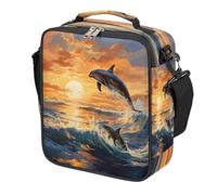 Mexpekil Ocean Dolphin Sunset Kids Lunch Bag Boys Girls, Square Thermal Insulated Lunch Box, Reusable Cooler Tote for School Picnic Travel