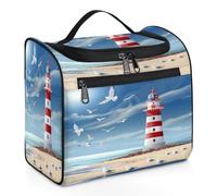 Mexpekil Ocean Lighthouse Seagull Hanging Toiletry Bag for Women Men Large Waterproof Makeup Cosmetic Wash Bag for Travel