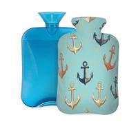 Mexpekil Ocean Nautical Anchor Hot Water Bottle with Cover, 2L PVC Hot Water Bag for Pain Relief, Feet, Back, Warmth