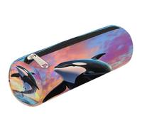 Mexpekil Ocean Orca Whale Jumping Art Pencil Case for Girls Boys Stationery Pouch Organiser Small School Supply Bag for Students Office