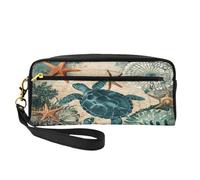 Mexpekil Ocean Sea Turtle Pencil Case Beach Turtle Travel Makeup Pouch Pen Bag Holder Purse Leather Cosmetic Makeup Brush Bag Stationery Box for Kids Girls Boy School Office Supplies