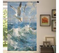 Mexpekil Ocean Seagull Voile Curtains 84 Drop, Semi Sheer Curtains for Living Room Bedroom Home Kitchen, 55 inches Wide, 1 Panel