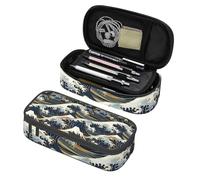 Mexpekil Ocean Waves Japanese Pencil Case for Girls Boys with Compartments Large Pen Organizer Bag Zipper Multi-Use Pouch for School Supplies, Makeup Cosmetics, Kids, Adults