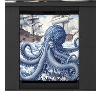 Mexpekil Octopus Boat Dishwasher Magnet Cover 21x26Inch Decorative Dish Washer Sticker for Front Door Waterproof Kitchen Appliance Panel Magnetic Decal