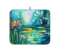 Mexpekil Oil Painted Summer Dragonfly Dish Drying Mat 16x18 in, Absorbent Kitchen Counter Mats Dish Drainer Pad, Quick Dry Coffee Bar Mat