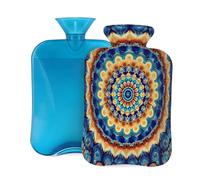 Mexpekil Orange Blue Boho Mandala Hot Water Bottle with Cover, 2L PVC Hot Water Bag for Pain Relief, Feet, Back, Warmth