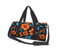 Mexpekil Orange Blue Flowers Cartoon Foldable Gym Bag Carry On Travel Duffle Bags Waterproof Woman Men Hand Luggage Bag Large Weekend Overnight Bags for Sports Dance with Removable Strap