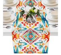 Mexpekil Orange Blue Tribal Graphics Table Runner for Dining Table Waterproof Coffee Table Runners Long Table Decorations for Wedding Party Festival 33x229 cm