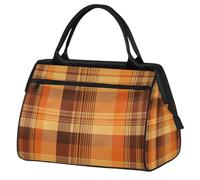 Mexpekil Orange Buffalo Check Travel Duffel Bag Waterproof Gym Bag Carry On Weekend Overnight Bags Large Hand Luggage Tote Bags for Women Men Kids