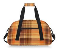 Mexpekil Orange Buffalo Check Travel Gym Bag for Girls Boys Carry On Overnight Weekend Bags Waterproof Hand Luggage Bag for Sports Dance School Practice