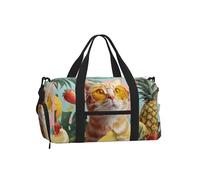 Mexpekil Orange Cat Tropical Fruits Gym Bag with Shoe Compartment Waterproof Duffel Bag Large Overnight Weekend Bags Travel Holdall for Women Men Teens