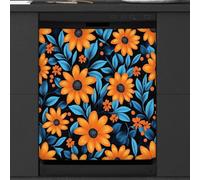 Mexpekil Orange Flower Blue Leaf Dishwasher Magnet Cover 21x26Inch Decorative Dish Washer Sticker for Front Door Waterproof Kitchen Appliance Panel Magnetic Decal