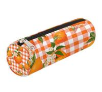 Mexpekil Orange Flowers Buffalo Check Pencil Case for Girls Boys Stationery Pouch Organiser Small School Supply Bag for Students Office