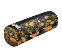 Mexpekil Orange Flowers Sika Deer Pencil Case School Supplies Pouch Bag for Girls Boys Teenagers, Women Makeup Brush Bag